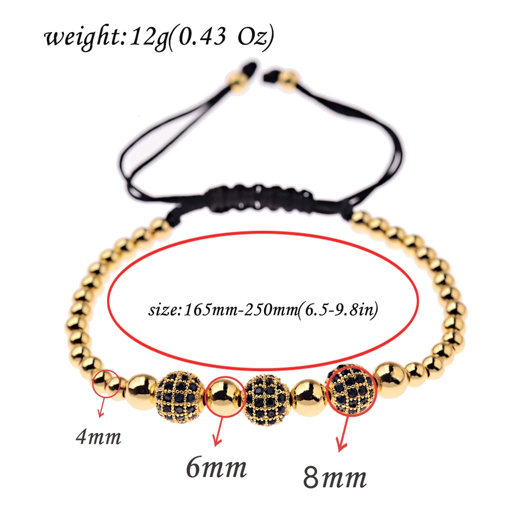 Luxury Micro Pave CZ 8mm Disco Charm Men Bracelet Classic Hematite Beaded Woven Bracelets Bileklik Women Jewelry