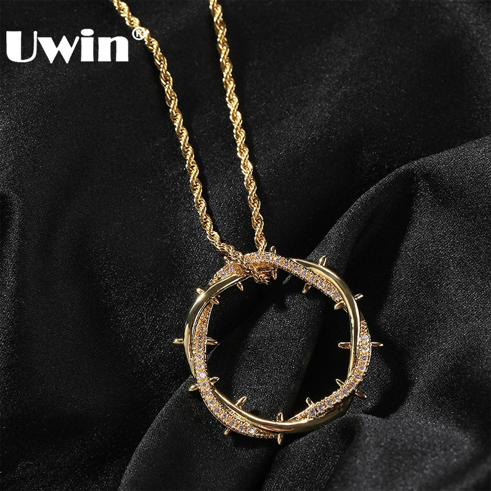 UWIN Crown of Thorns Pendant Necklace Iced Out Möbiusband Hoop Pendants for Gift Fashion Jewelry