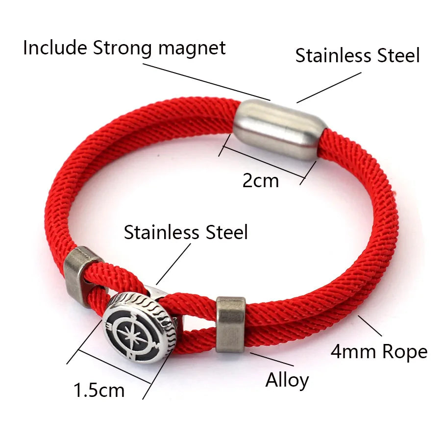 Pirate Style Nautical Compass Bracelet With Strong Magnetic Buckle Vintage Viking Bilayer Milan Rope Wrap Braslet Gift