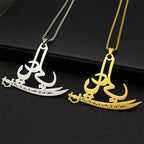 Islamic Quran Allah Ali Zulfiqar Sword Necklace for Women Men Stainless Steel Gold Color Knife Arabic Chain Jewelry