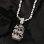 THE BLING KING Iced Out Ghost Skull Head Black Snake Arround Pendant Necklace For Men White Gold Plated Charm Hip Hop Jewelry