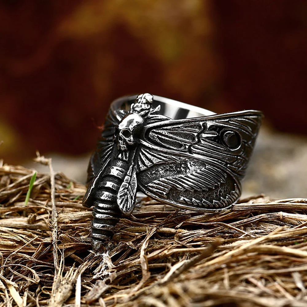 Butterfly Skull Steel Ring Gothic Punk Vintage