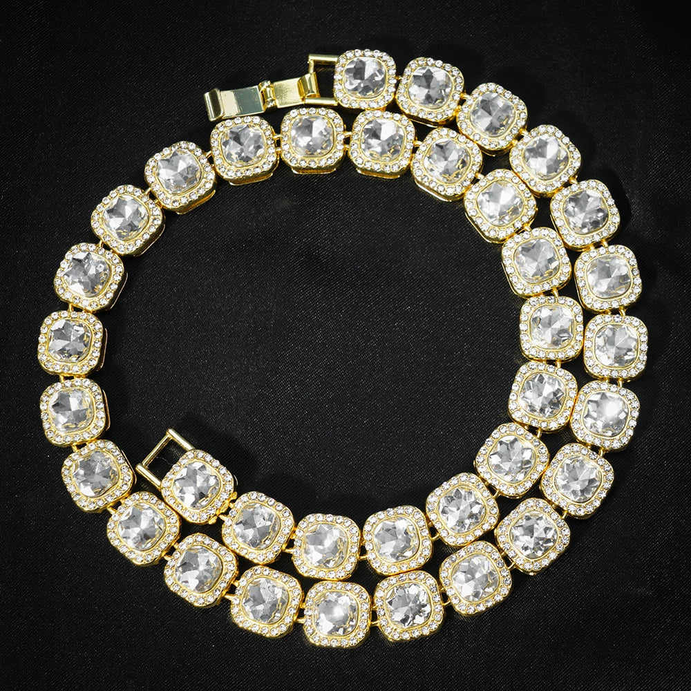 Iced Out Cuban Tennis Chain Necklace 13mm — Two-Tone Square CZ
