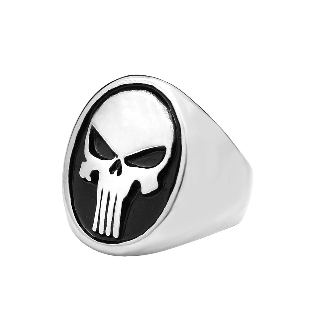 Fashion Punk Skull Rings Stainless Steel Simple Punisher Rings For Men Biker Unique Gothic Amulet Jewelry Gifts