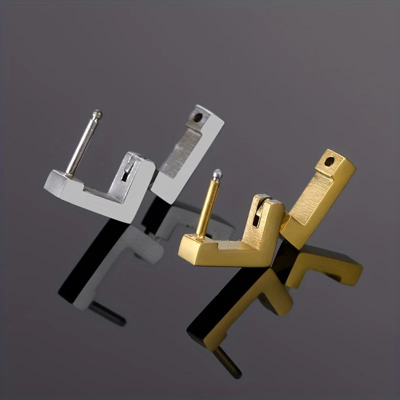 1pc Punk Hiphop Stainless Steel Geometric Type Square Hoop Earrings Ear Buckle Stud Accessories For Men Women Daily
