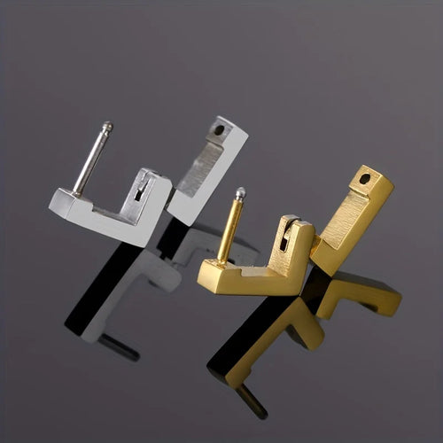 1pc Punk Hiphop Stainless Steel Geometric Type Square Hoop Earrings Ear Buckle Stud Accessories For Men Women Daily