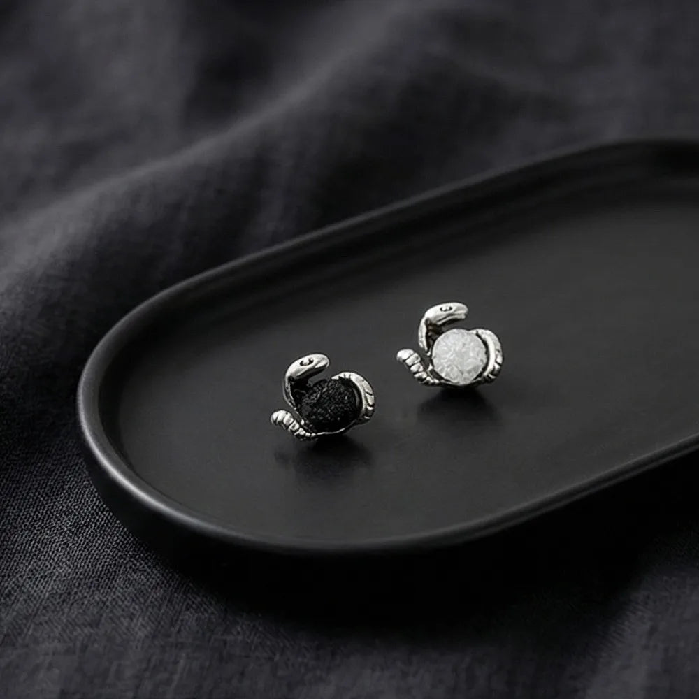 Vintage Silver Magnetic Stud Earrings Medusa