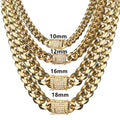 6-18mm wide Stainless Steel Cuban Miami Chains Necklaces CZ Zircon Box Lock Big Heavy Link Chain for Men Hip Hop Rapper jewelry