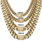 6-18mm wide Stainless Steel Cuban Miami Chains Necklaces CZ Zircon Box Lock Big Heavy Link Chain for Men Hip Hop Rapper jewelry