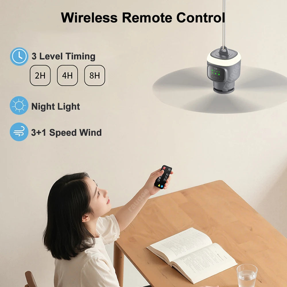 12000mAh Ceiling Fans Portable Camping Fan Tent Air Circulator Cooler Outdoor Rechargeable Electric Fan LED Light