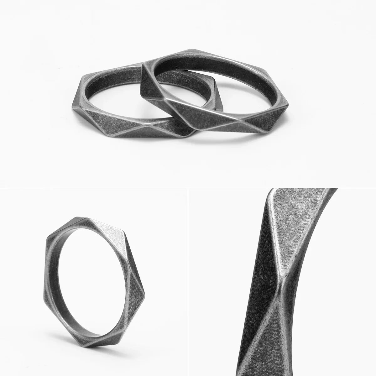 Rhombic Geometric Cut Minimalist Ring — Stainless Steel