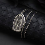 Santa Muerte Pendant Necklace, Gothic Death Saint Medal Necklace with Rose Border, Occult Dark Aesthetic Jewelry for