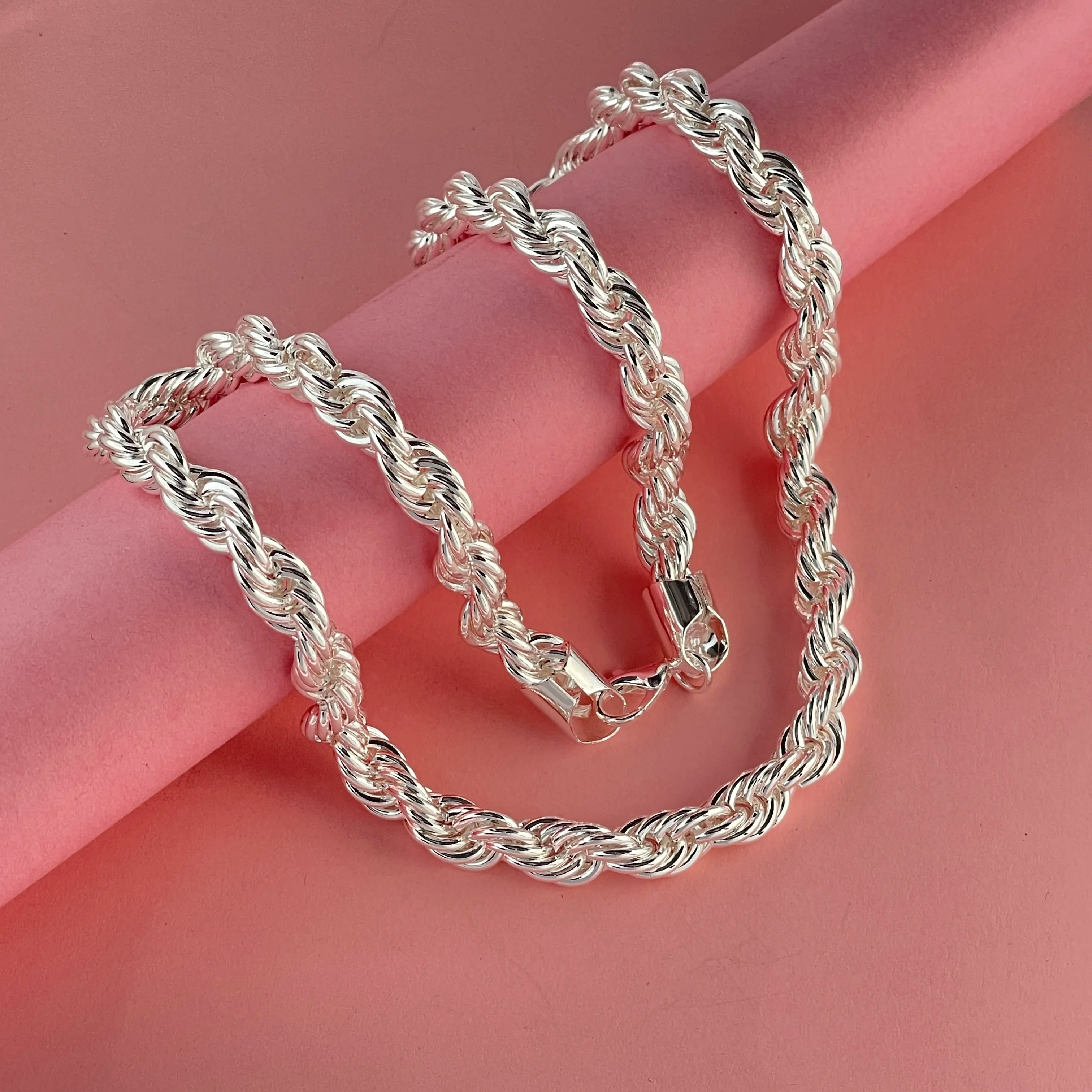 925 Sterling Silver 5/6/8MM 16-30 Inches Rope Chain Necklace For Men Women Fashion Punk Wedding Party Gifts Jewelry