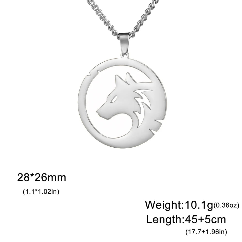 My Shape Punk Wolf Stainless Steel Necklace for Women Men Hollow Animal Wolf On The Hill Pendant Chain Choker Fashion Jewelry