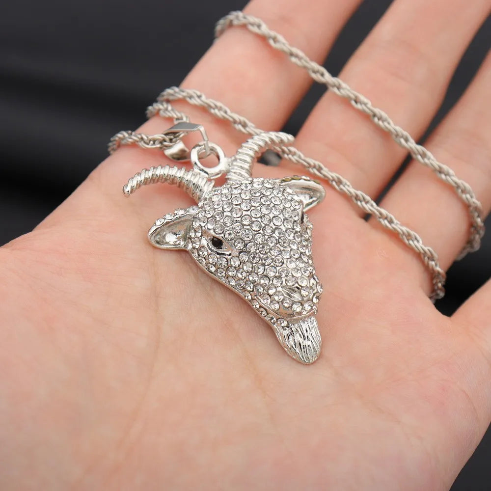 Hollow Goat Animal Pendant Necklace — Two-Tone, Silver & Gold