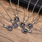 Initials Necklaces for Men Women,A-Z 26 Letters Black Square Stainless Steel Pendant Collar,45-60CM Twisted Rope Chain