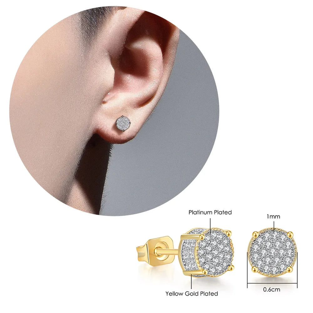 Iced Out Round Stud Earrings — Gold