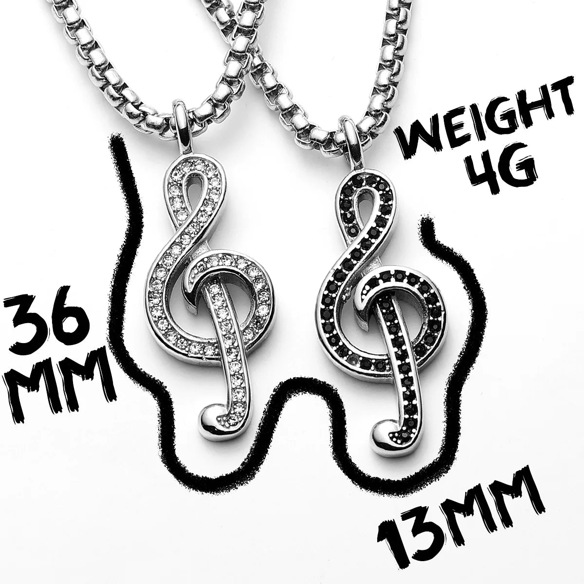 Music Symbol Gemstone Pendant — Stainless Steel