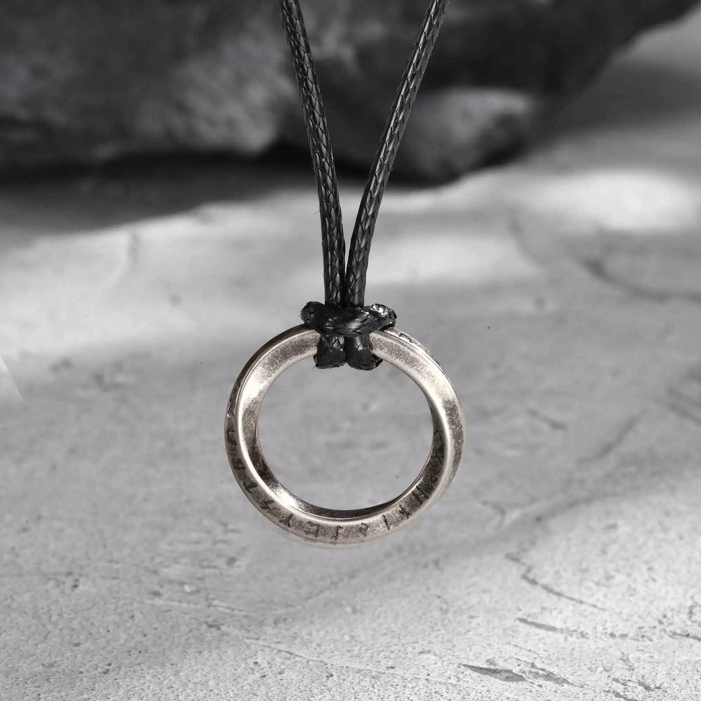 Vicking Round Mobius Necklace for Men,Stainless Steel Pendant with Black Wax Rope,Classic Jewelry Gift to Husband