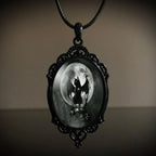 Gothic Crow Black Forest Charm Necklace Fashion Witch Jewelry Gift Pagan Cross Black Cat Skull Glass Pendant Necklace