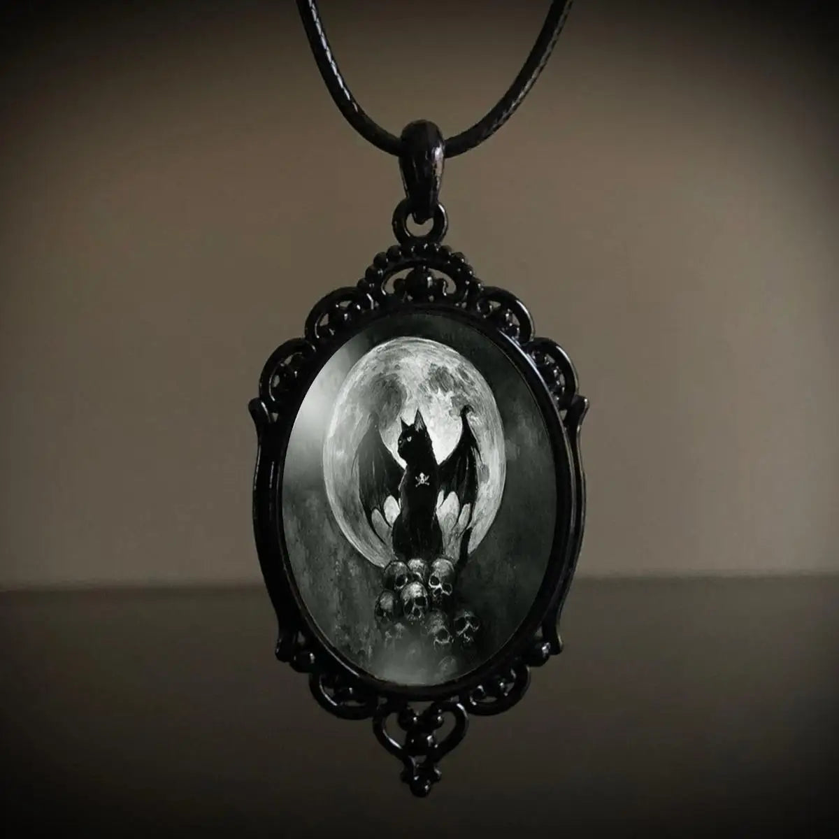 Gothic Crow Black Forest Charm Necklace Fashion Witch Jewelry Gift Pagan Cross Black Cat Skull Glass Pendant Necklace