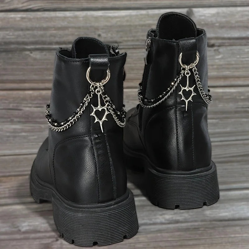 2Pcs Gothic Spiky Hollow Heart-Shaped Black Bead Double-Layer Boot Chain Metal Shoe Decoration, Suitable for All Kinds