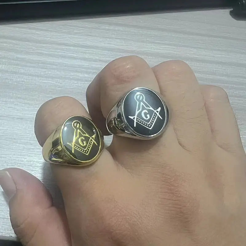 Geometric Black Glue Masonic AG Rings Stainless Steel Men Personalized Fashion Ring Charm Jewelry