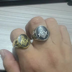 Geometric Black Glue Masonic AG Rings Stainless Steel Men Personalized Fashion Ring Charm Jewelry