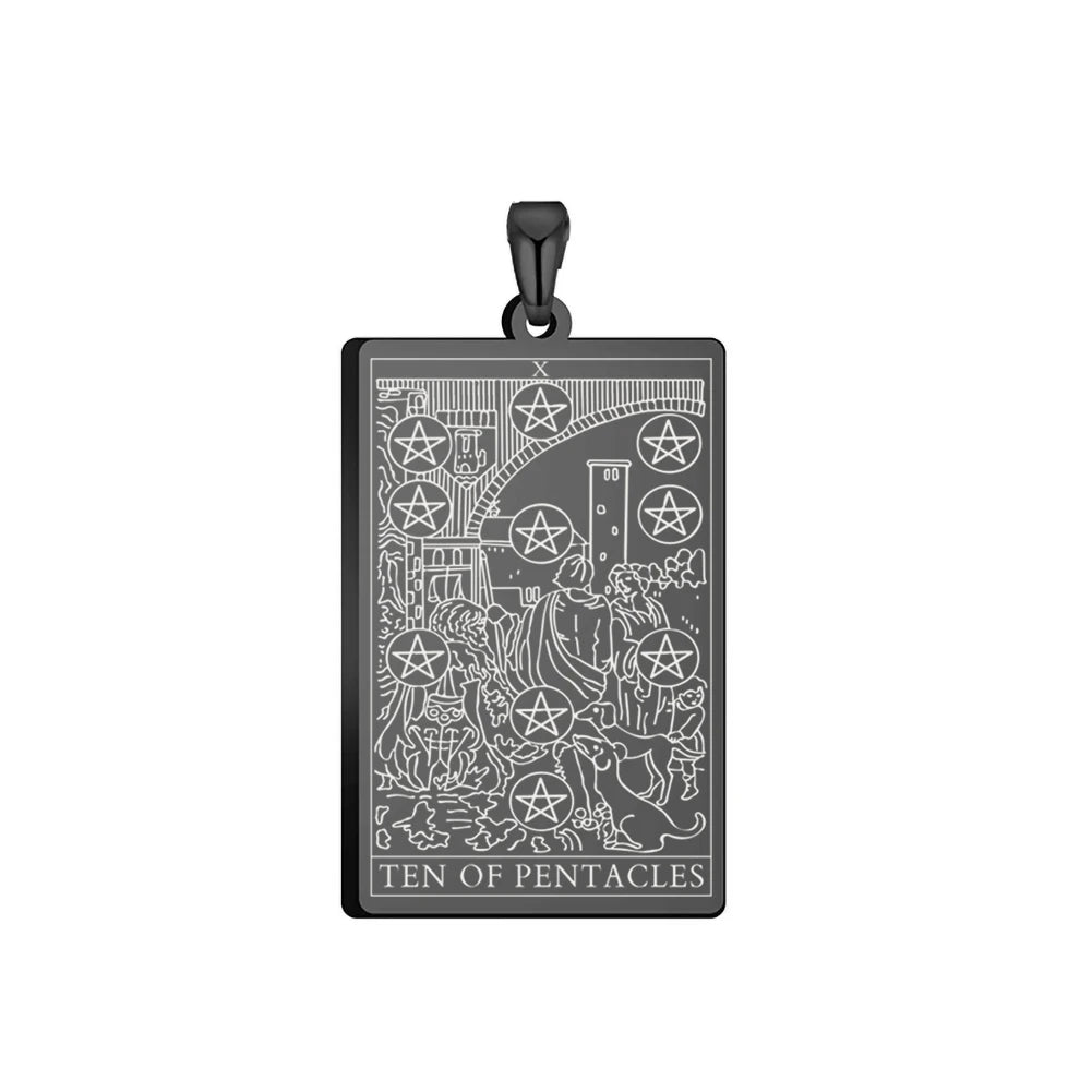 Dawapara Pentacles Tarot Card Pendant for Necklace Stainless Steel Golden Black Jewelry Accessories Charms Pendants