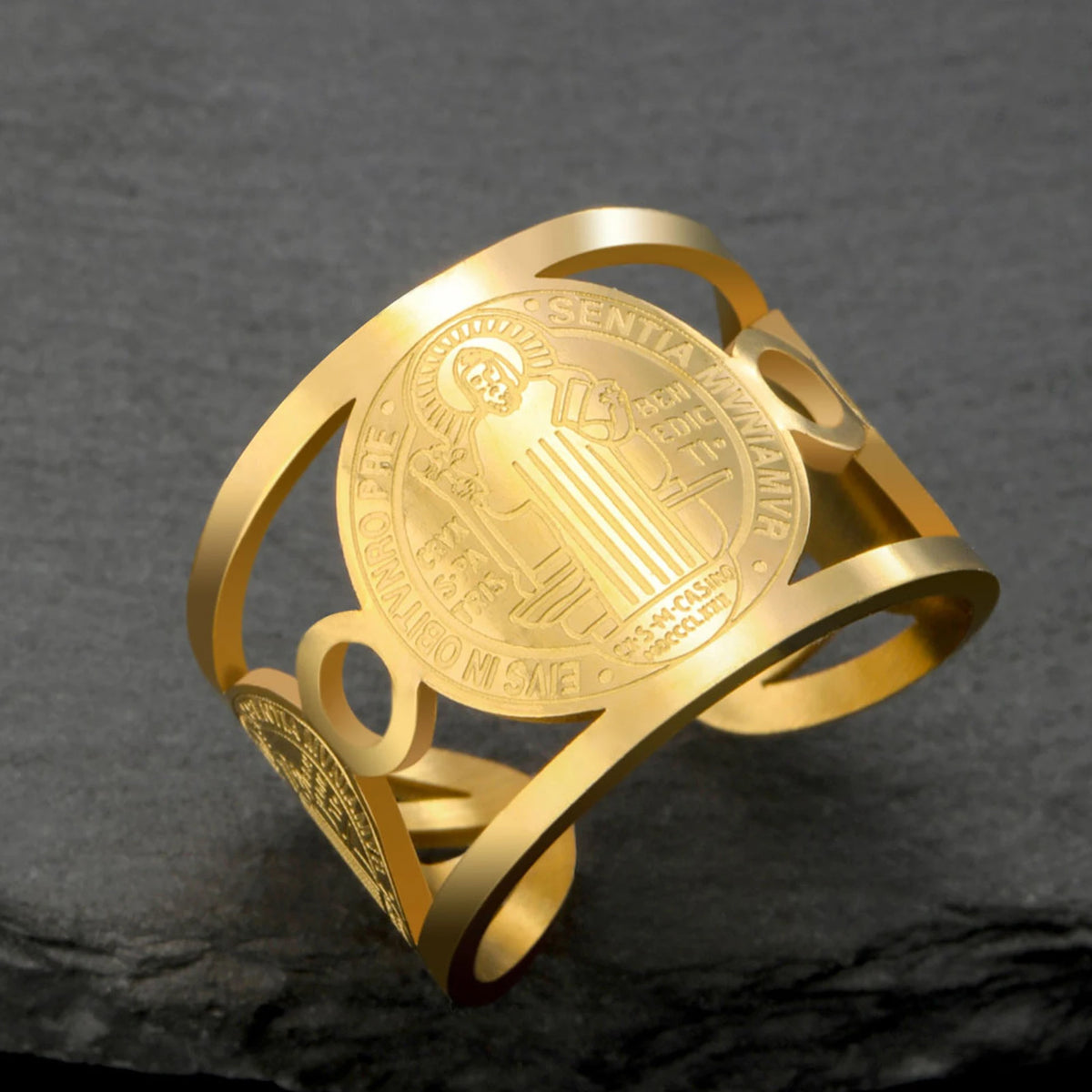 Solomon Seal & Saint Medal Amulet Ring — Stainless Steel