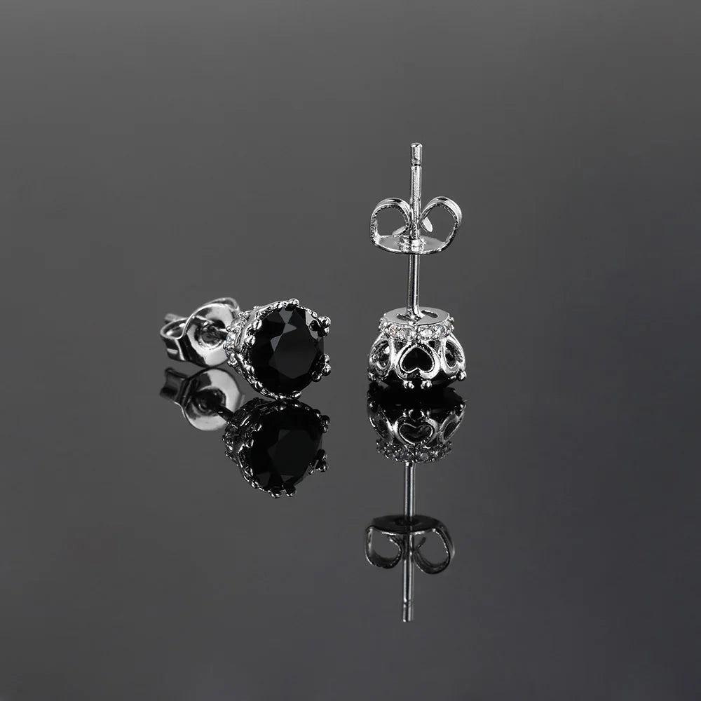 Black Iced Out Silver Stud Earrings Crystal