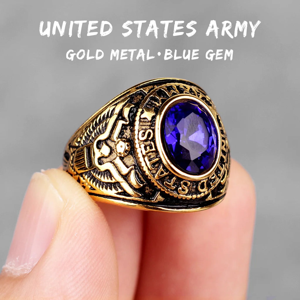 Stainless Steel Men Rings Rhinestone United States Army Punk Hip Hop for Biker Male Boyfriend Jewelry Creativity Gift Wholesale