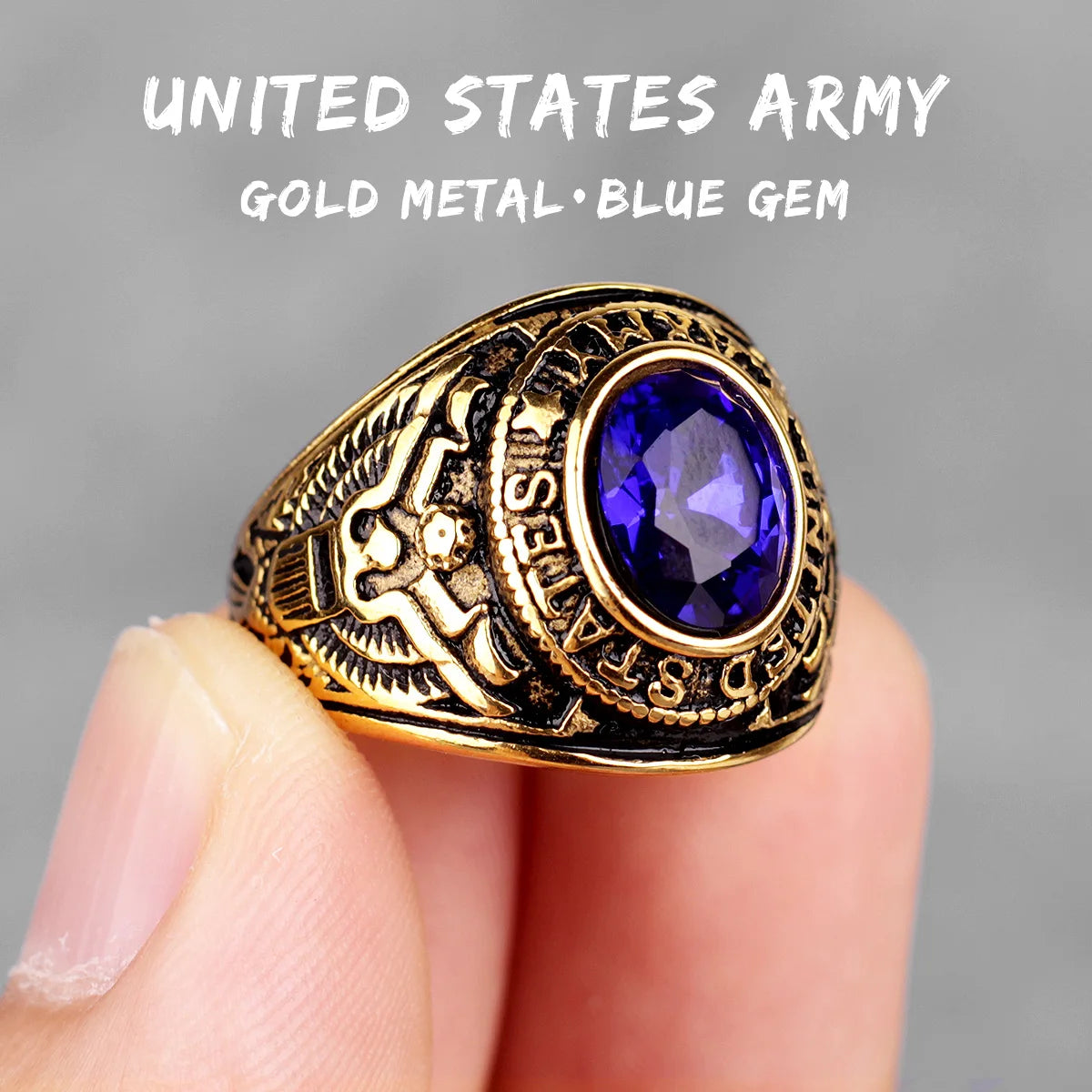 Stainless Steel Men Rings Rhinestone United States Army Punk Hip Hop for Biker Male Boyfriend Jewelry Creativity Gift Wholesale