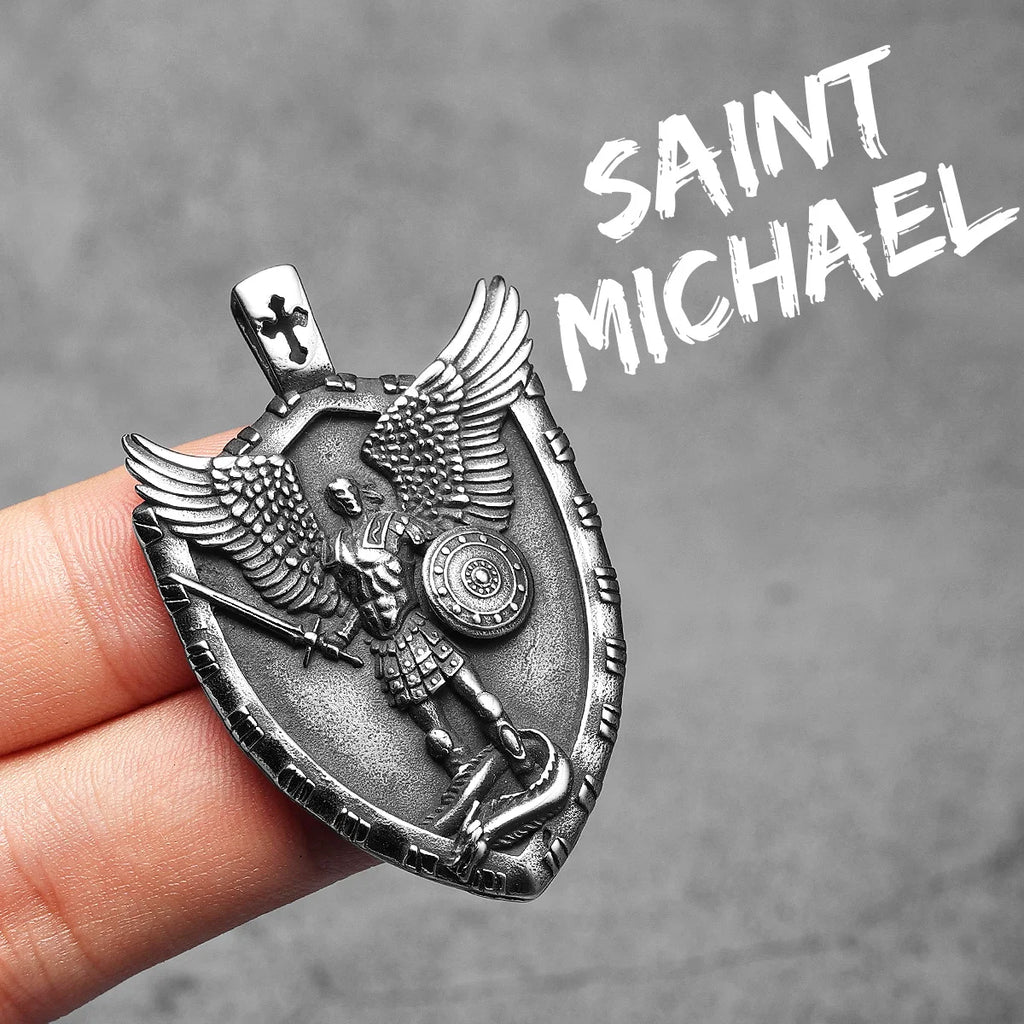 Archangel Michael Shield Pendant — Stainless Steel
