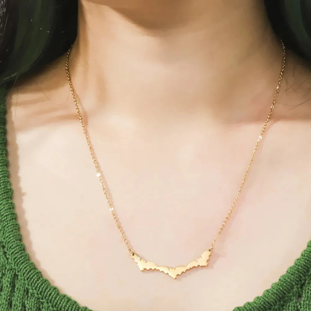Flying Bat Cutout Pendant Necklace — Stainless Steel