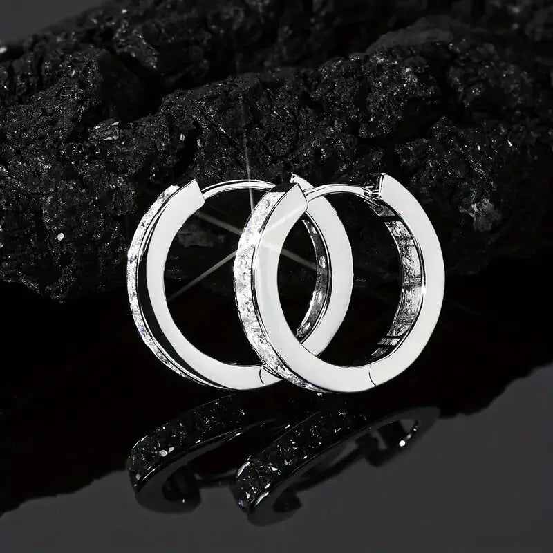 Silver Punk Hoop Earrings For Men Cubic Zirconia Huggie Cartilage Cuff Hypoallergenic Earrings Jewelry