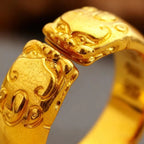Pixiu Open Ring Couple's 24K Gold AU999 - Premium gold pixiu couple rings, elegant style for gatherings