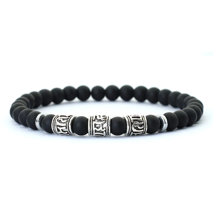 Vintage Mens Bracelet Beaded Om Mani Padme Hum Mantra Braslet Viking Jewelry Accessories Natural Lava Tiger Eyes Stone