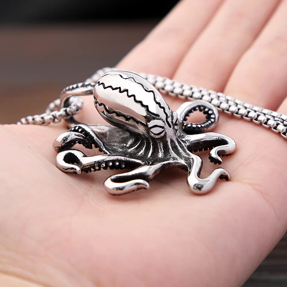 Fashion Punk High Quality Octopus Pendant Necklaces Stainless Steel Biker Hip Hop Animal Necklace For Men Creative