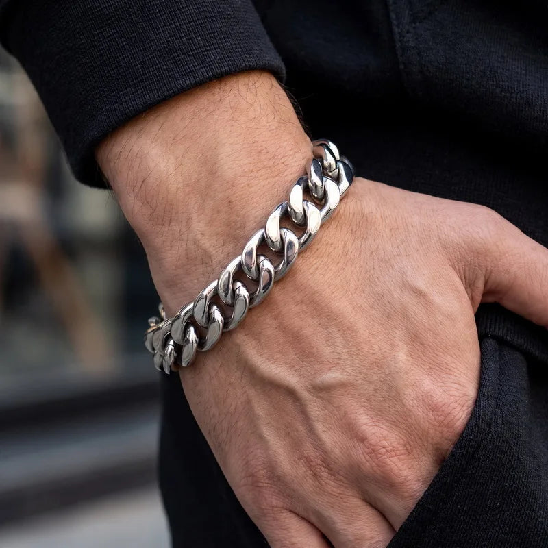 Men Bracelet for Man Stainless Steel Minimalism 13MM Curb Link Chain Men's Bracelets On Hand Bands Jewellery