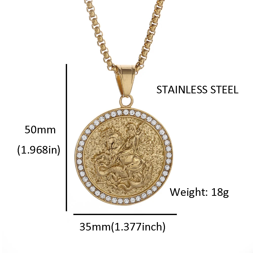 Saint George Slaying Dragon Pendant Necklace — Stainless Steel