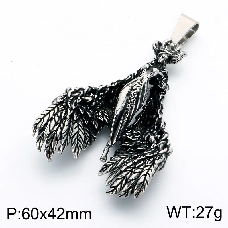 KALEN Vintage Gothic Fallen Angel Pendant Necklace For Men Stainless Steel Death Grim Reaper Wing Totem Charm Fashion Jewelry