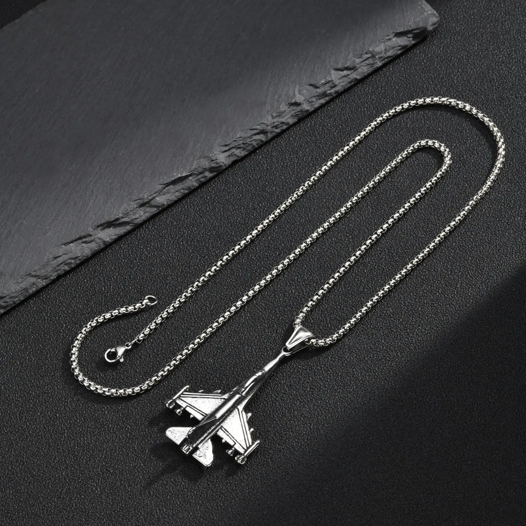 Fighter Jet Pendant Necklace Airplane Aviation — Stainless Steel