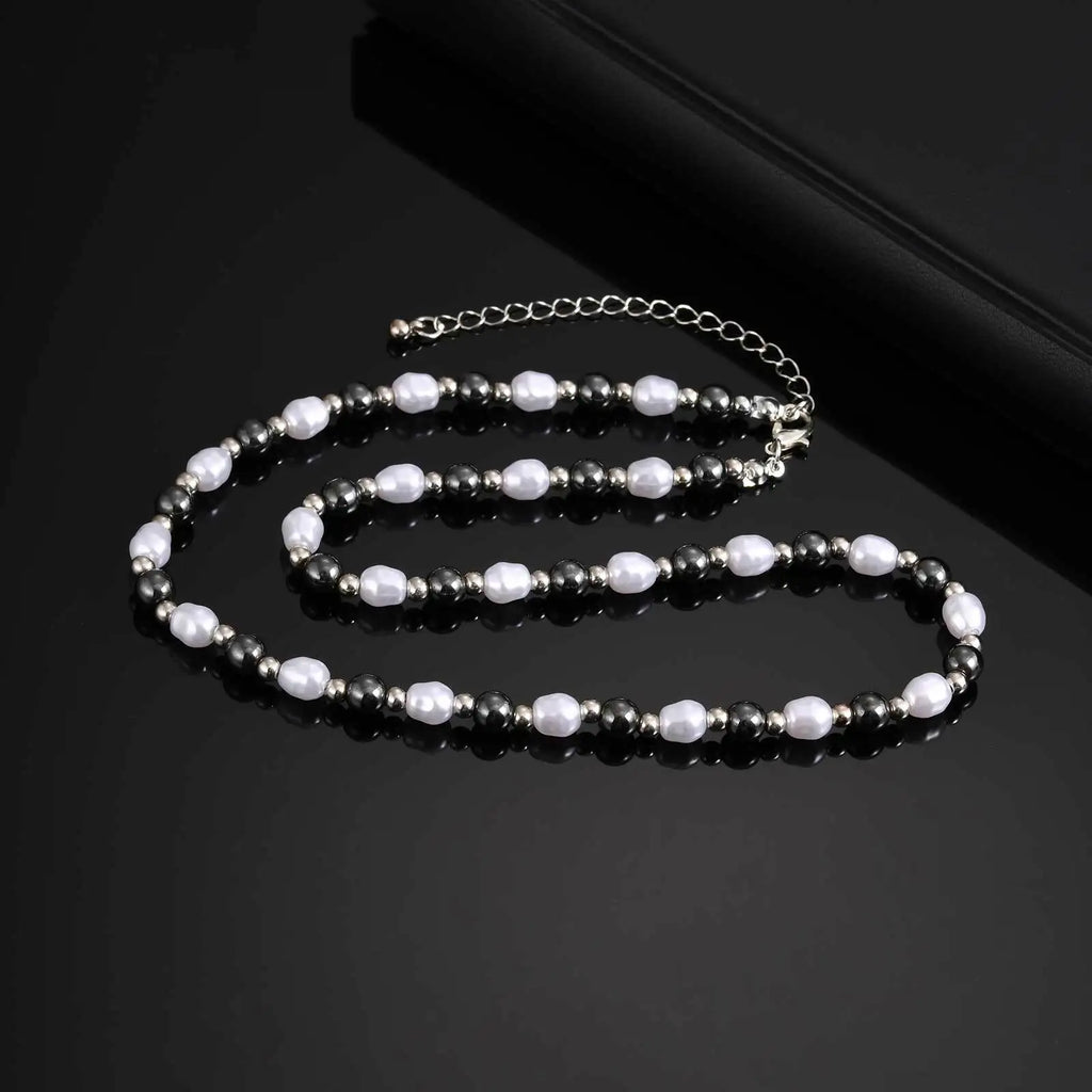 Hematite Pearl Bead Necklace — Stainless