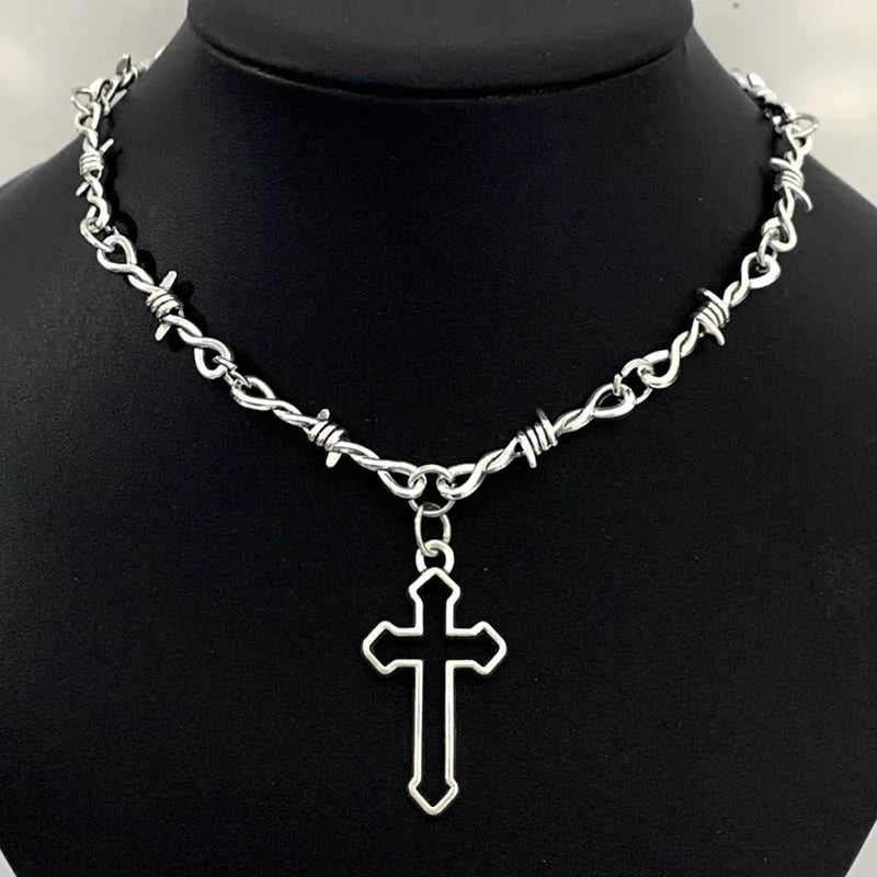 Barbed Wire Iron Heart Choker — Stainless Steel