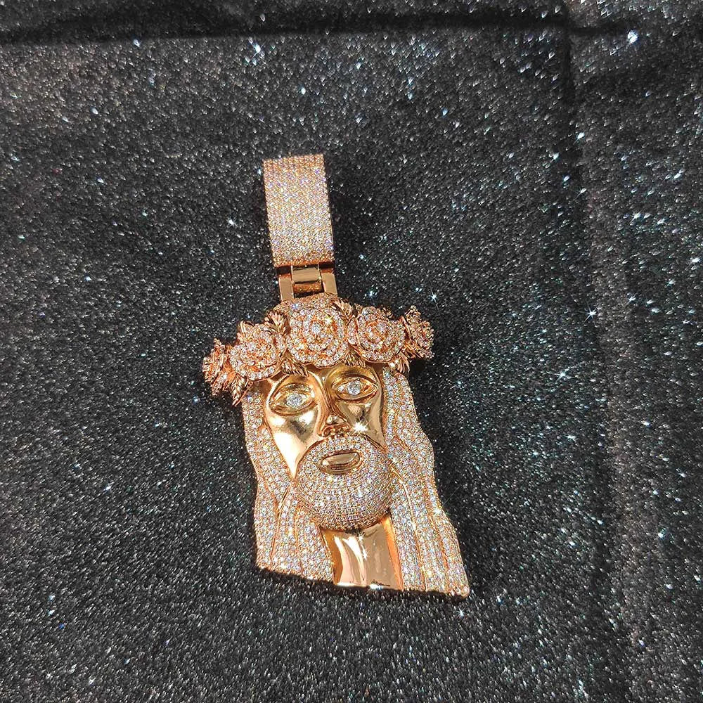 Rose Gold Jesus Cuban Pendant Necklace Iced Out