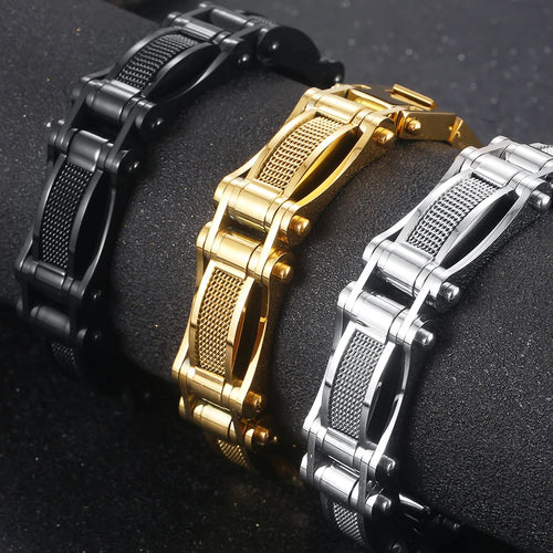 Cool Black Gold Color Bracelet for Man 15MM Width Stainless Steel Chain Men's Wrist Arm Jewelry Birthday Gifts for Boys