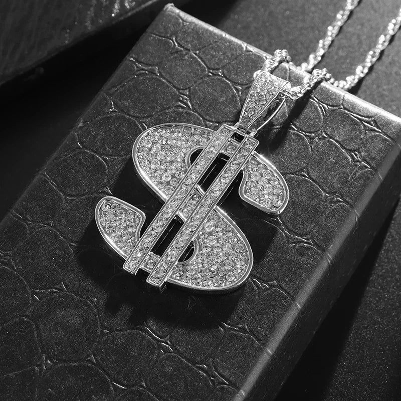 Hip Hop Iec Out Put Crystal Zirconia Dollar Sign Pendant Necklace Fashion Punk Cool Rock Rap Party Jewelry Accessories