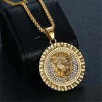 Iced Out Lion Head Round Pendant — Two-Tone