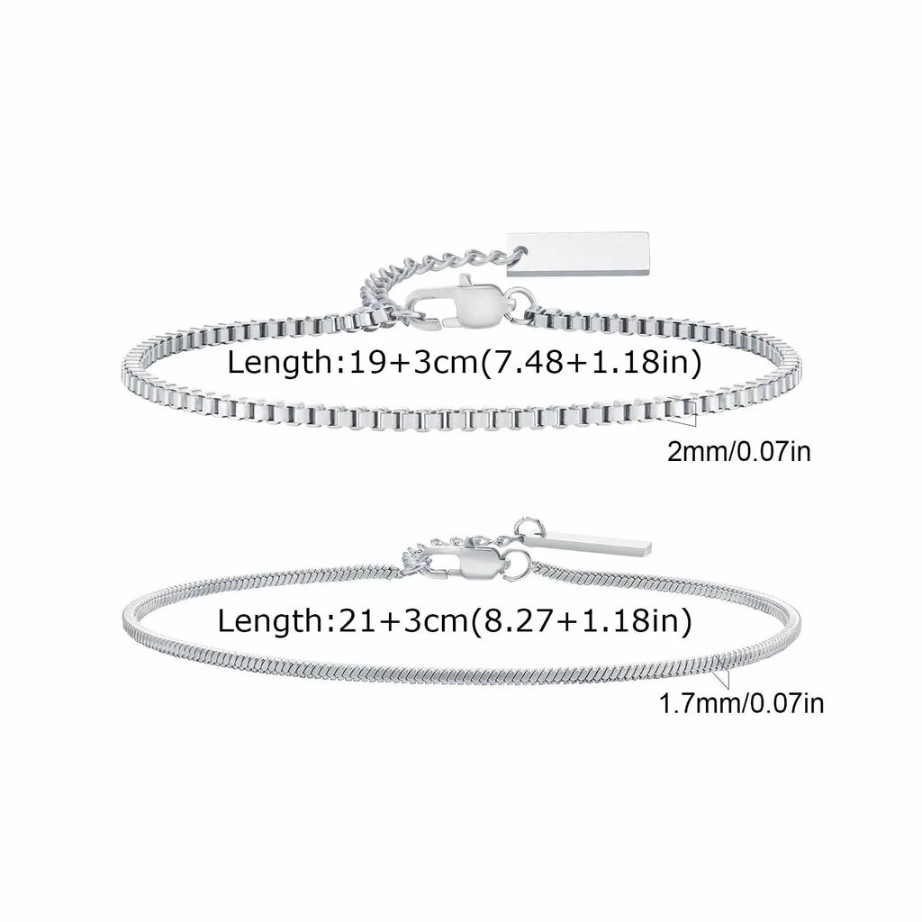 Vnox 2pcs/Set Cuban Figaro Rope Snake Chain Bracelet Set for Men Boys, Gold Black Silver Color Stainless Steel Wristband Jewelry